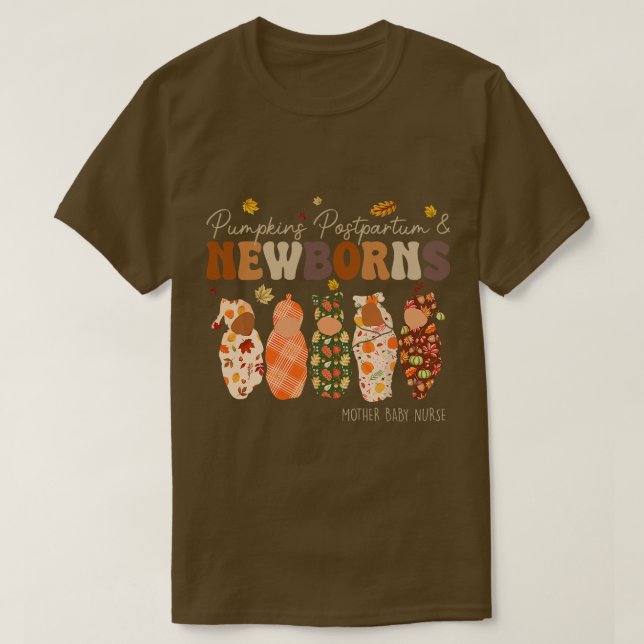 Pumpkin Postpartum Newborns Fall Mor Baby Nurse T Shirt (Design framsida)