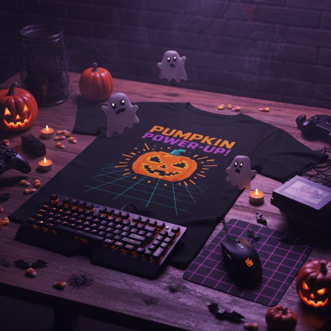 Pumpkin Power-Up Retro Gamer Halloween T Shirt (Skapare uppladdad)