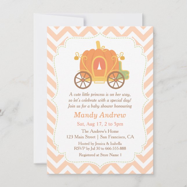 Pumpkin Princess Carriage Baby Shower-inbjudningar Inbjudningar (Framsida)