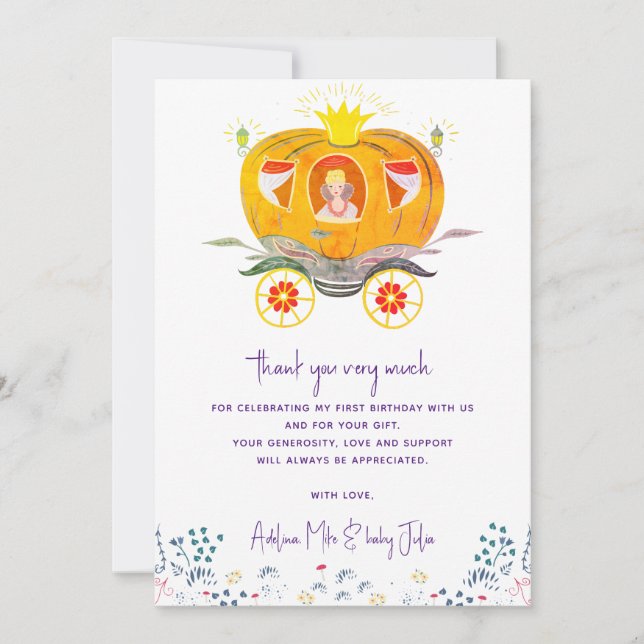 Pumpkin Princess Carriage Wildblommor Birthday Tack Kort (Framsida)