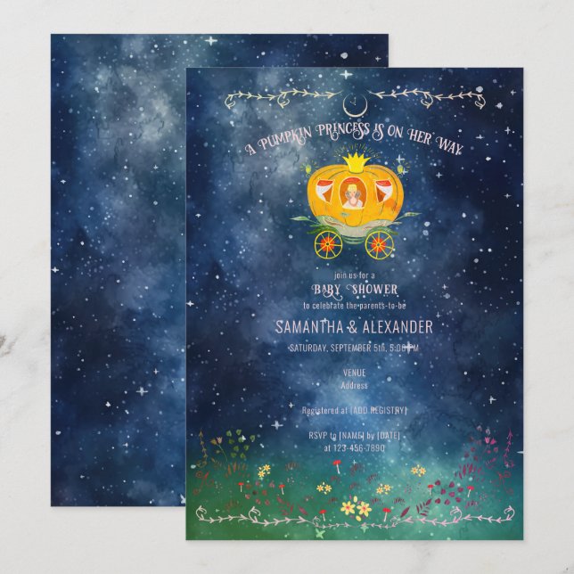Pumpkin Princess Enchanted Forest Girl Baby Shower Inbjudningar (Fram/baksida)