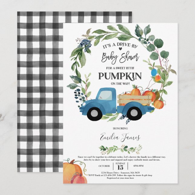 Pumpkin Pumpkin Lastbil Pumpkin Fall Baby Shower f Inbjudningar (Fram/baksida)