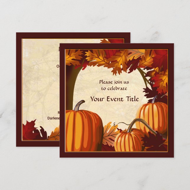 Pumpkin Pumpkin Tillfällen Anpassningsbar för höst Inbjudningar (Fram/baksida)