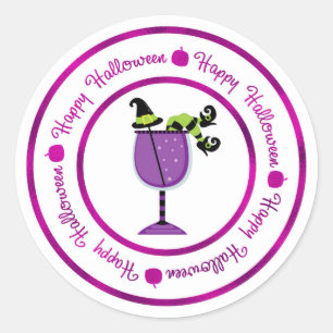 Pumpkin & Purple Witch Cocktail Glad Halloween Runt Klistermärke