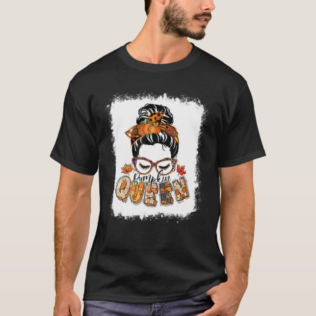 Pumpkin Queen Messy Bun Fall Pumpkin Fall Vibes Au T Shirt (Framsida)