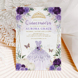 Pumpkin Quinceañera Princess Dress Lila Blommigt Inbjudningar