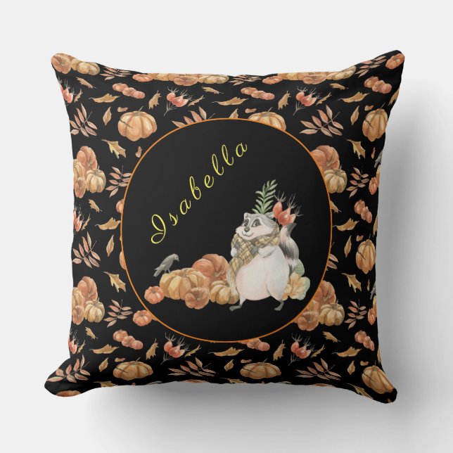Pumpkin Raccoon Customize Text, Färg 20"X20" Kudde (Framsida)