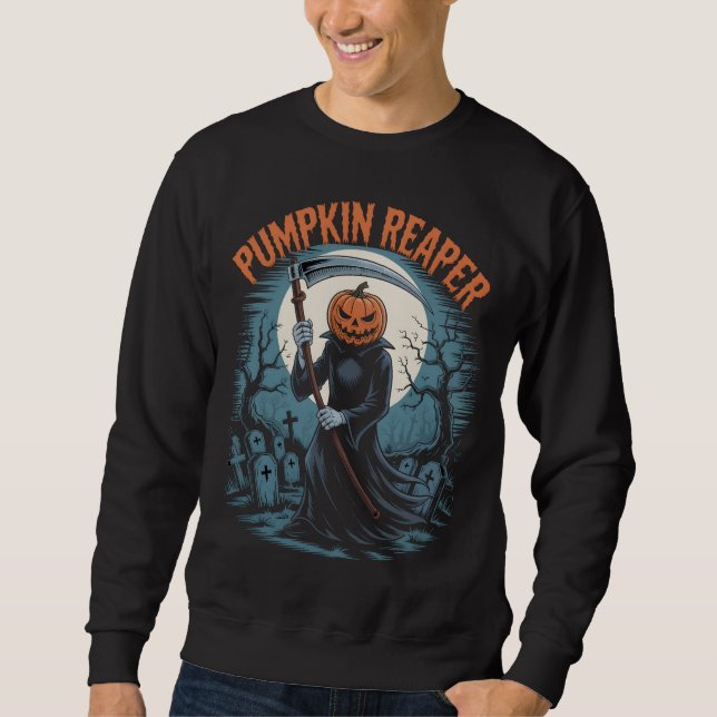 Pumpkin Reaper Gothic Halloween Death Scythe Lång Ärmad Tröja (Framsida)