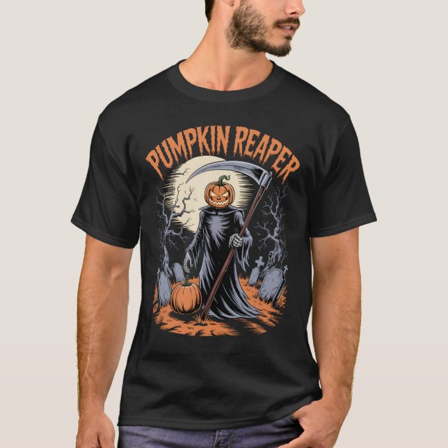 Pumpkin Reaper Gothic Halloween Spooky Pumpkin T Shirt (Framsida)