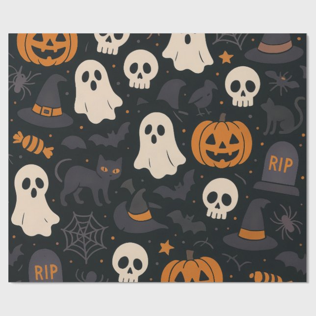 Pumpkin, RIP, Ghost Pattern Paper Wrapping Paper Presentpapper (Platt)