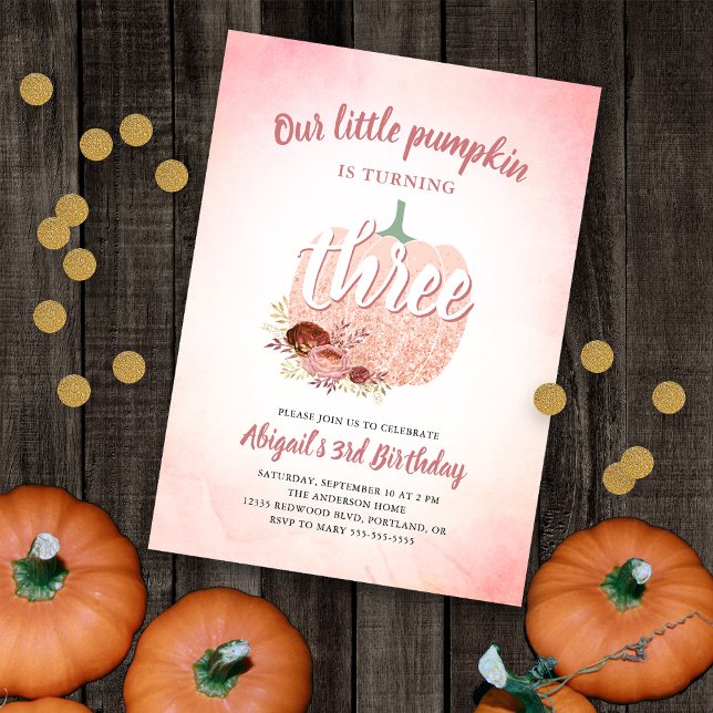 Pumpkin Ro Guld Glitter Inbjudningar (Skapare uppladdad)