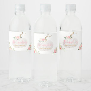 Pumpkin Rosa Blommigt Baby Shower Vattenflaskor Etikett