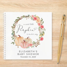 Pumpkin Rosa Blommigt Girl Baby Shower Guest Bok
