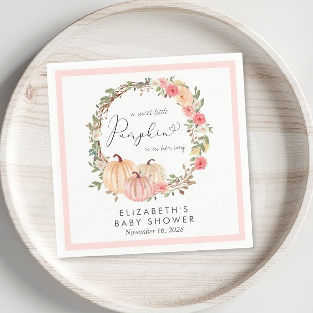 Pumpkin Rosa Blommigt Girl Baby Shower Pappersservett (Skapare uppladdad)