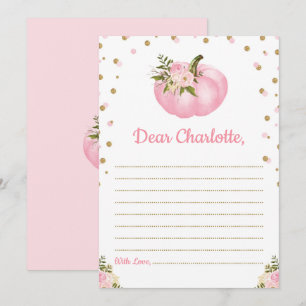 Pumpkin Rosa Blommigt Time Capsule Fall Message Ca Inbjudningar