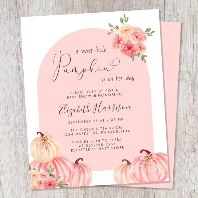Pumpkin Rosa Blommigt Watercolor Flicka Shower (Celebrate the upcoming arrival of your sweet little autumn baby with a pumpkin-themed baby shower)