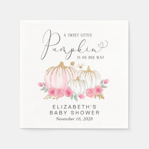 Pumpkin Rosa Blommigt Watercolor Flicka Shower Pappersservett