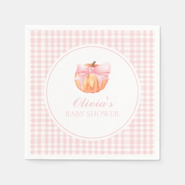 Pumpkin Rosa bow and gingham baby-dusch Pappersservett (Framsidan)