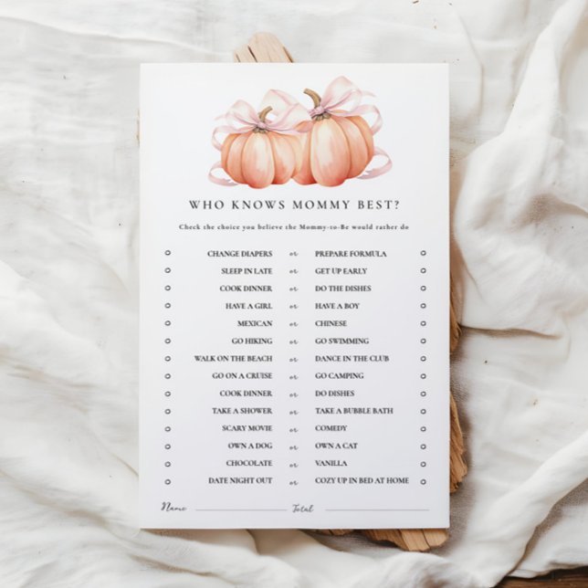 Pumpkin Rosa Bow Baby Shower Activity Games (Skapare uppladdad)