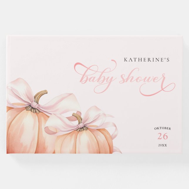 Pumpkin Rosa Bow Baby Shower Gästböcker (Framsida)