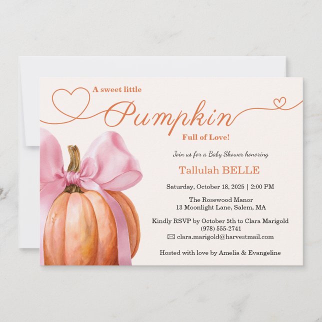 Pumpkin Rosa Bow Baby Shower-kuvert Inbjudningar (Framsida)