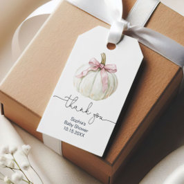 Pumpkin & Rosa Bow Baby Shower-Märkre Tack Presentetikett