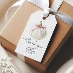 Pumpkin & Rosa Bow Baby Shower-Märkre Tack Presentetikett