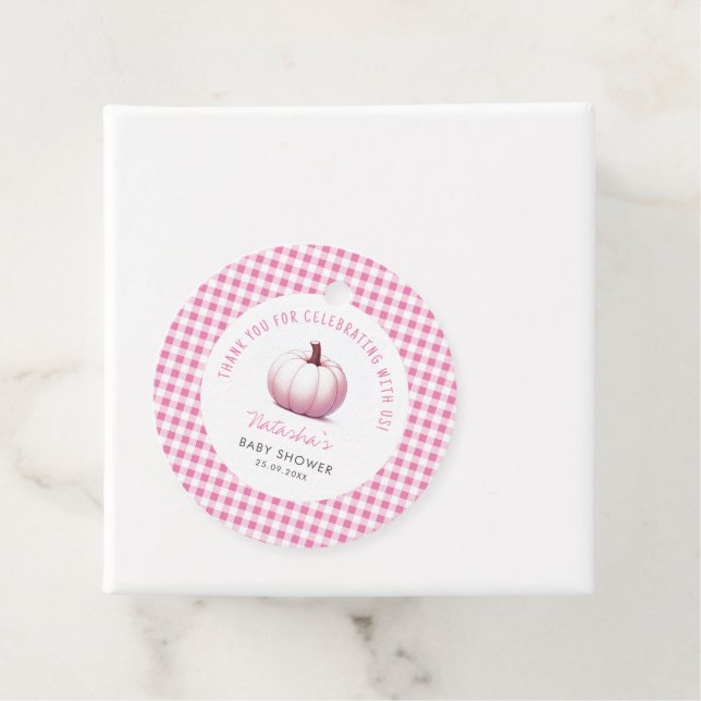 Pumpkin Rosa Gingham Play Flicka Baby Shower Gåvor Etiketter (På plats)