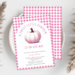 Pumpkin Rosa Gingham Play Flicka Baby Shower Inbjudningar