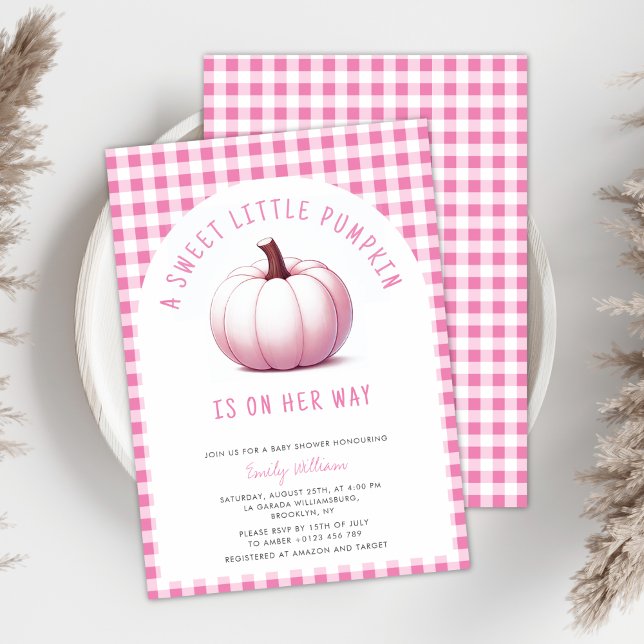 Pumpkin Rosa Gingham Play Flicka Baby Shower Inbjudningar (Skapare uppladdad)