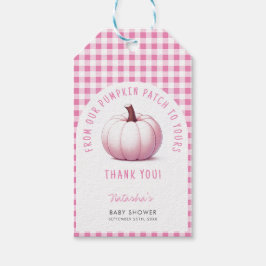 Pumpkin Rosa Gingham Play Flicka Baby Shower Presentetikett