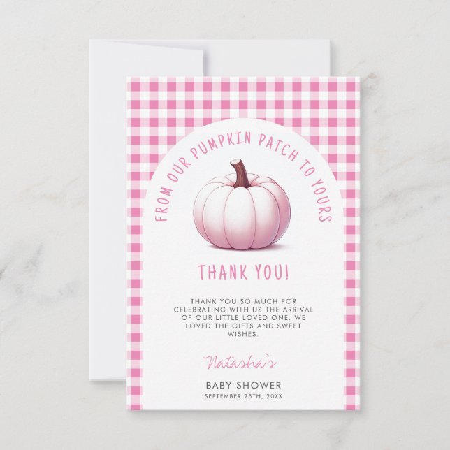 Pumpkin Rosa Gingham Play Flicka Baby Shower Tack Kort (Framsida)