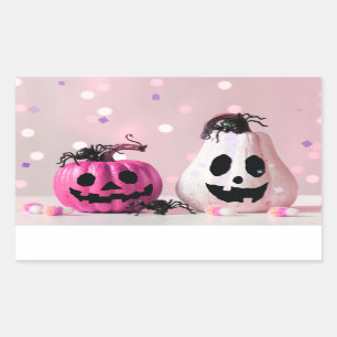 Pumpkin Rosa Glitter Halloween Rektangulärt Klistermärke