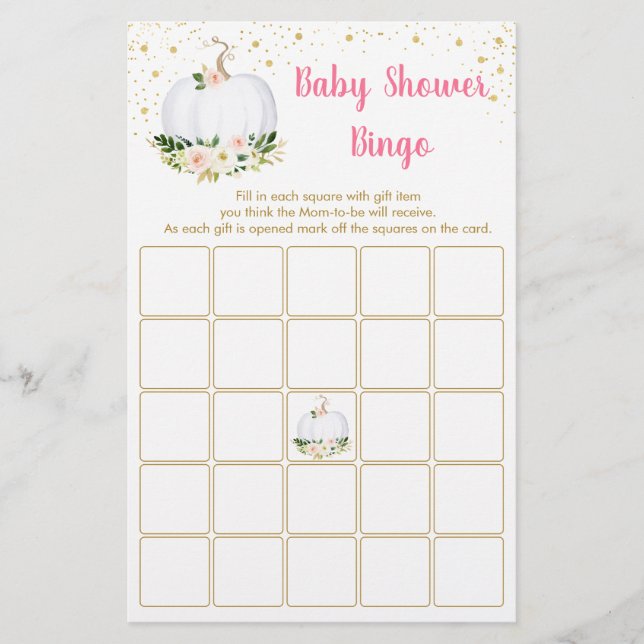 Pumpkin Rosa Guld Baby Shower Bingo Game (Framsida)