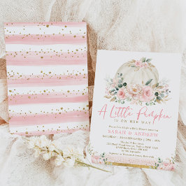 Pumpkin  Rosa Guld Blommigt Fall Baby Shower Inbjudningar