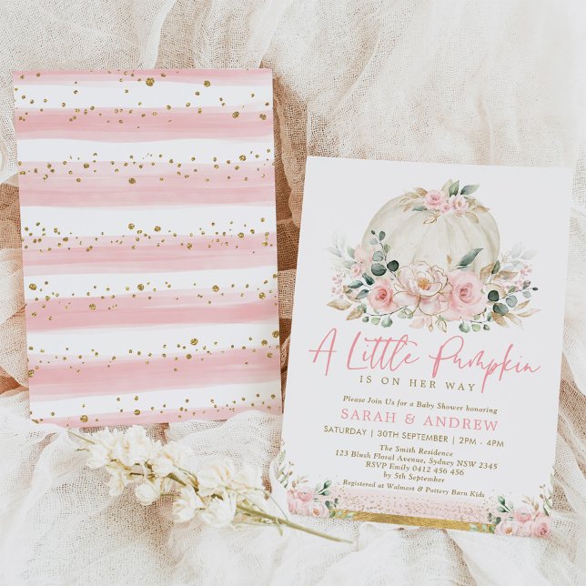 Pumpkin  Rosa Guld Blommigt Fall Baby Shower Inbjudningar (Skapare uppladdad)