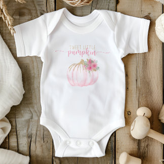 Pumpkin Rosa Guld Blommigt Fall Flicka T Shirt