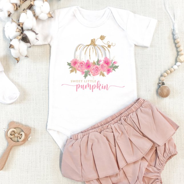 Pumpkin  Rosa Guld Blommigt Fall Flicka T Shirt (Skapare uppladdad)