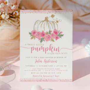 Pumpkin Rosa Guld Blommigt sjunker i babyskon in Inbjudningar