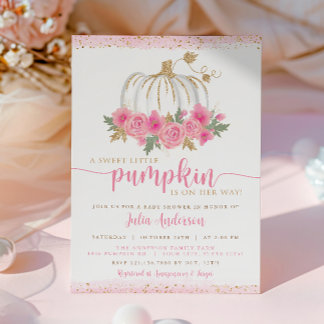 Pumpkin Rosa Guld Blommigt sjunker i babyskon in Inbjudningar