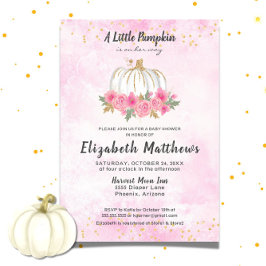 Pumpkin Rosa Guld Fall Girl Baby Shower Inbjudningar