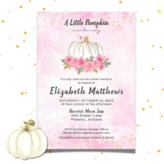 Pumpkin Rosa Guld Fall Girl Baby Shower Inbjudningar