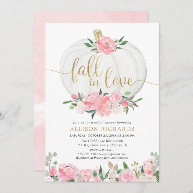 Pumpkin rosa guld faller i kärlek möhippa inbjudningar (Fram/baksida)