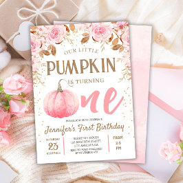 Pumpkin Rosa & Guld Girl Blommigt faller första fö Inbjudningar