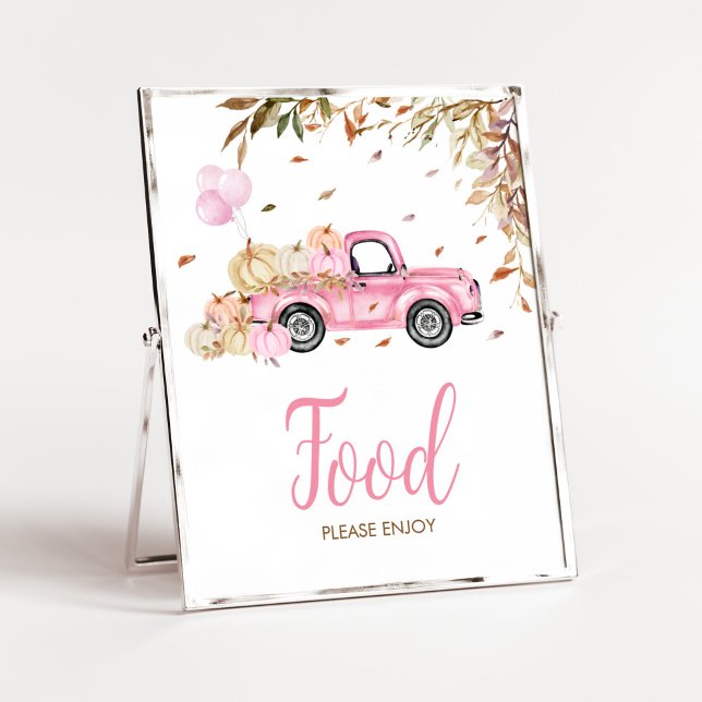 Pumpkin Rosa Lastbil Food Baby Shower Poster (Little Pumpkin Pink Truck Baby Shower Food Sign)