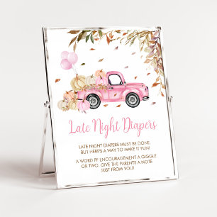 Pumpkin Rosa Lastbil Late Night Diaper Baby Shower Poster