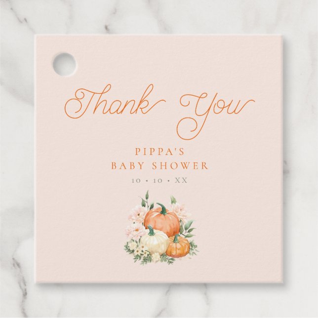 Pumpkin Rosa & Orange Baby Shower Tack Gåvor Etiketter (Framsida)