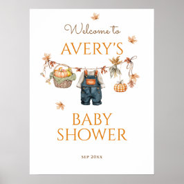 Pumpkin Rustic Baby Clothestline Fall Baby Shower Poster