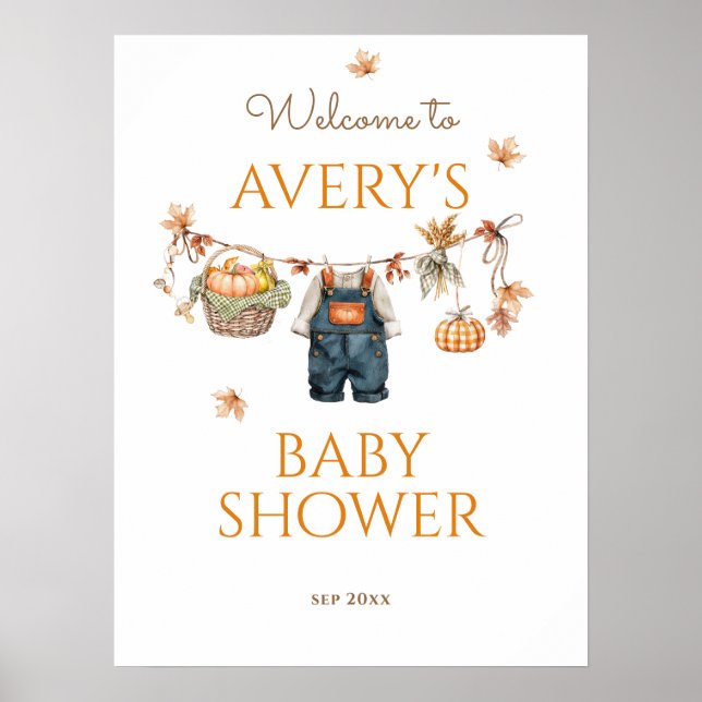 Pumpkin Rustic Baby Clothestline Fall Baby Shower Poster (Framsidan)
