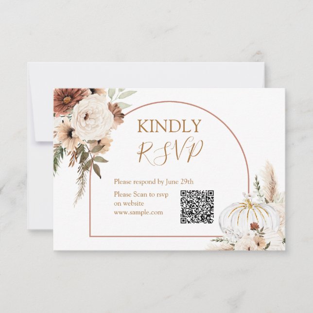 Pumpkin Rustic Blommigt Boho Arch faller i kärlek  Tack Kort (Framsida)